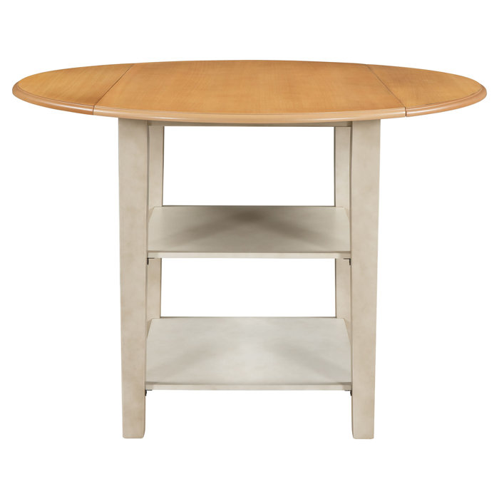 Ebern Designs Round Kitchen Dining Table With Drop Leaf And 2-Tier ...